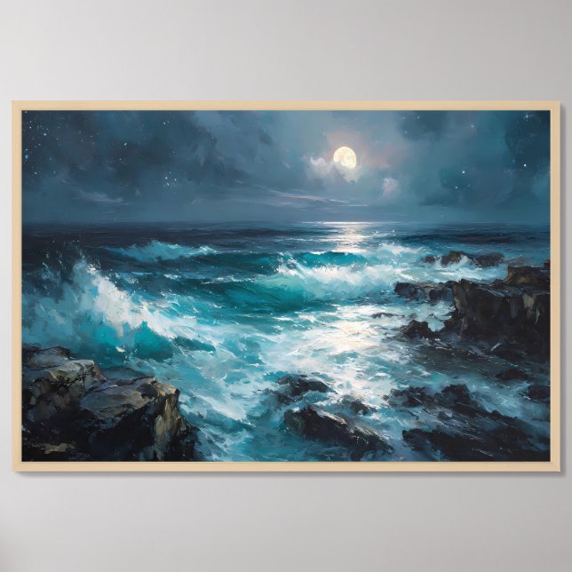 Midnight Serenade: Lunar Tide Framed Art (Framed Front)