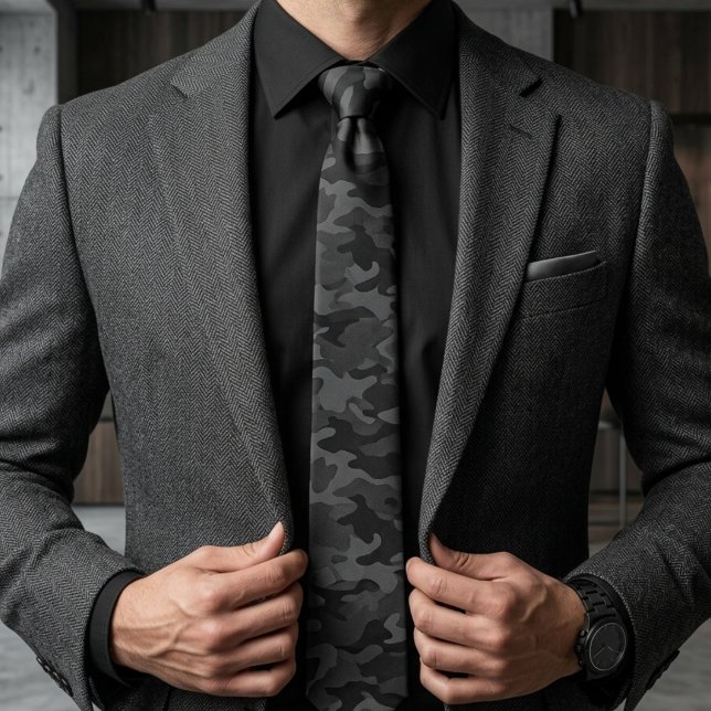 Midnight Shadow Tactical Camouflage Pattern Neck Tie (Creator Uploaded)