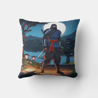 Midnight Shinobi Warrior: Stealth Ninja Moonlight Throw Pillow