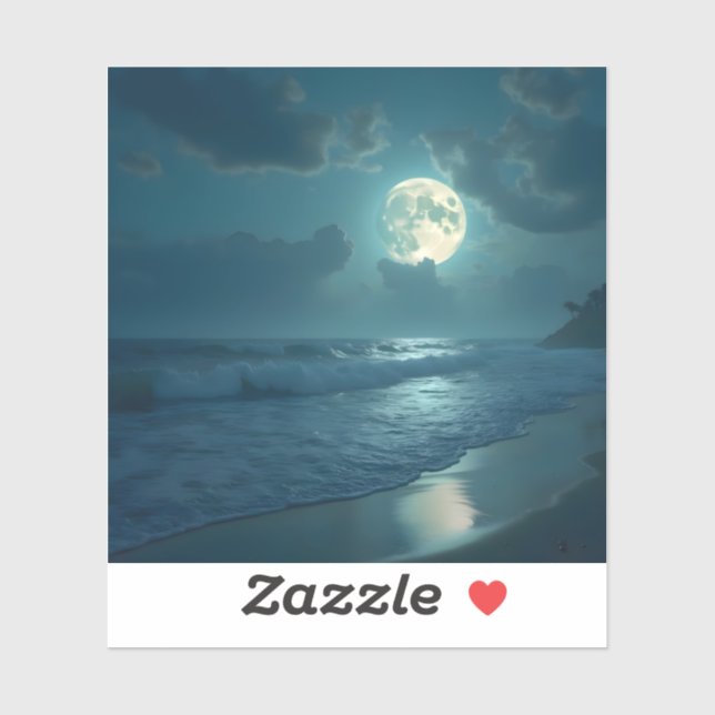 Midnight Shore – Moonlit Seascape Square Vinyl  Sticker (Sheet)