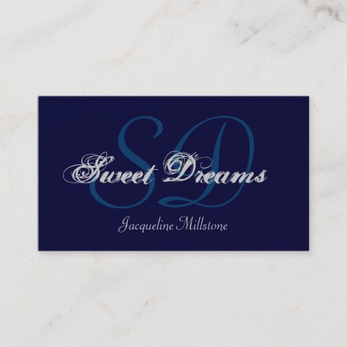 Midnight &amp; Silver Custom Monogram Business Card