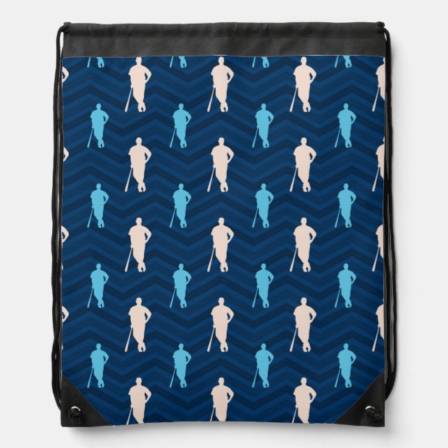 Midnight, Sky Blue, Tan, Baseball Chevron Drawstring Bag (Front)