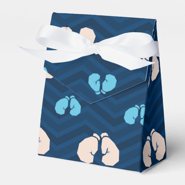 Midnight, Sky Blue, Tan, Boxing Gloves Chevron Favor Boxes (Front Side)