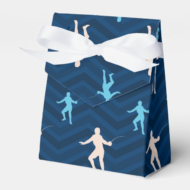 Midnight, Sky Blue, Tan, Fencing Chevron Pattern Favor Boxes (Front Side)