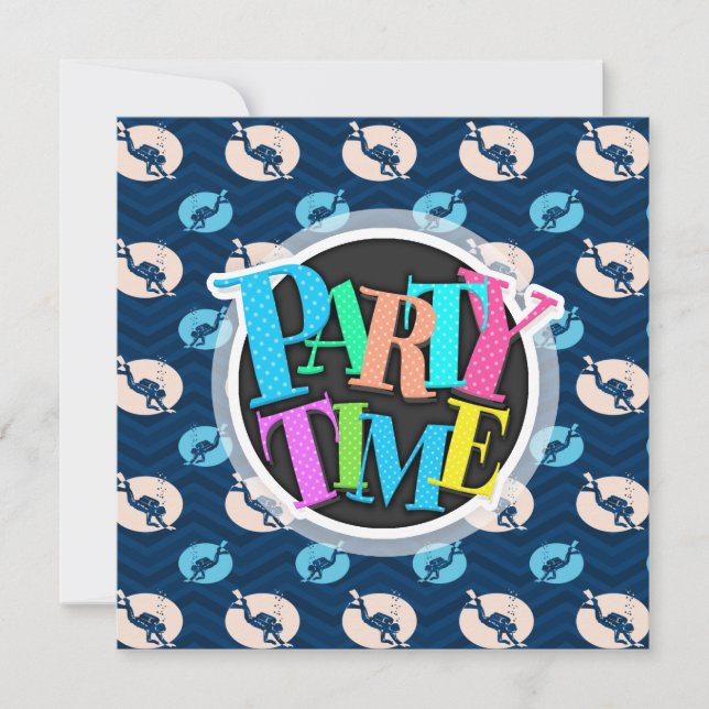 Midnight, Sky Blue, Tan, Scuba Diver; Diving Invitation (Front)