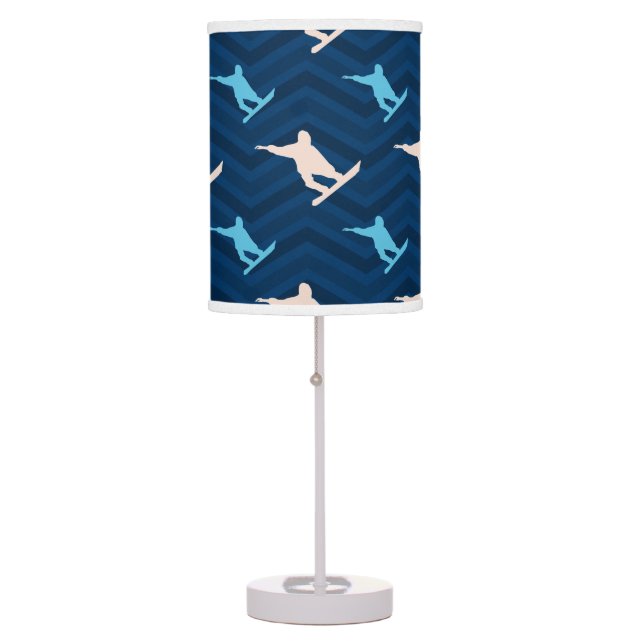 Midnight, Sky Blue, Tan, Snowboarding Chevron Table Lamp (Front)
