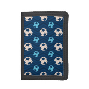 Midnight, Sky Blue, Tan, Soccer Ball Chevron Trifold Wallet