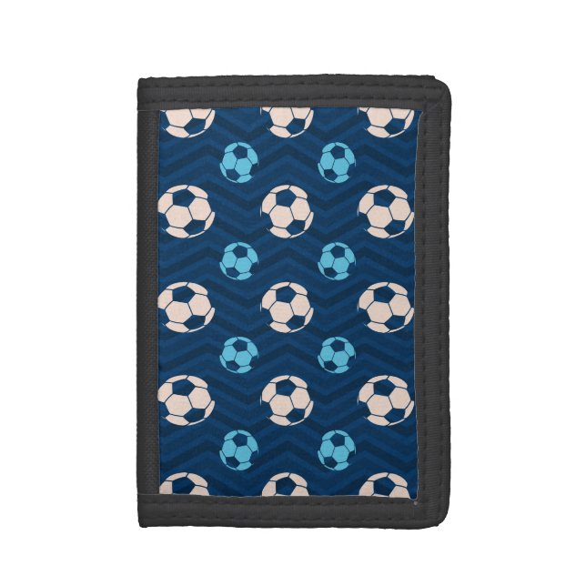 Midnight, Sky Blue, Tan, Soccer Ball Chevron Trifold Wallet (Front Vertical)