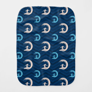 Midnight, Sky Blue, Tan, Surfing, Surfer Chevron Burp Cloth