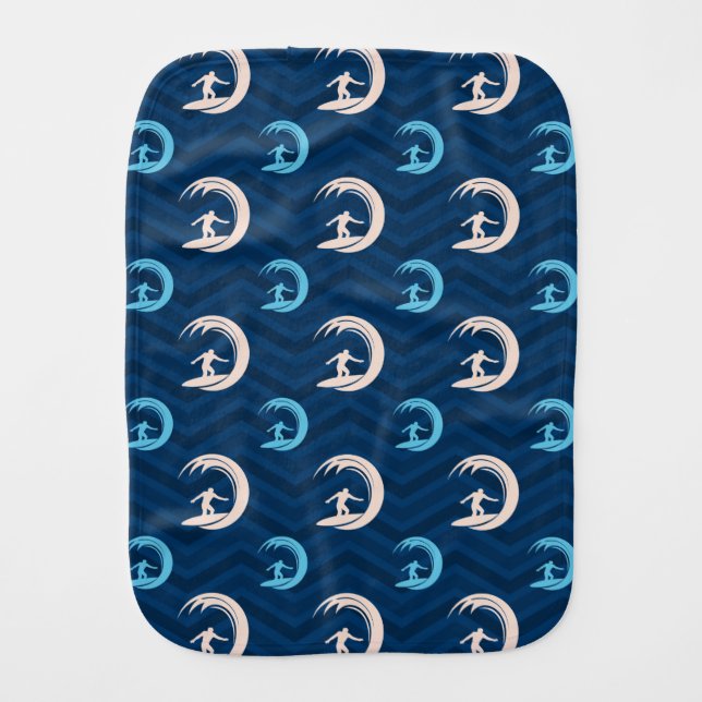 Midnight, Sky Blue, Tan, Surfing, Surfer Chevron Burp Cloth (Front)