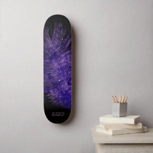*~* Midnight Sky Boho Cosmic Feather Purple Skateboard
