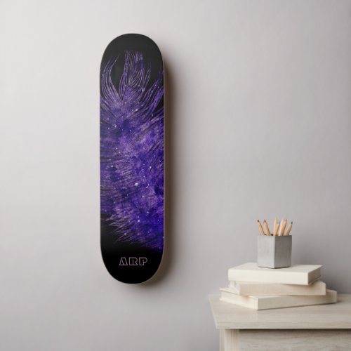  Midnight Sky Boho Cosmic Feather Purple Skateboard