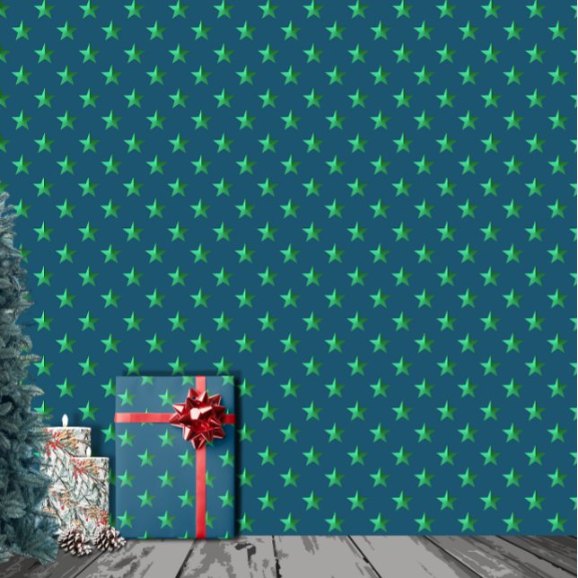 Midnight Sky Bright Green Stars Wrapping Paper (Creator Uploaded)