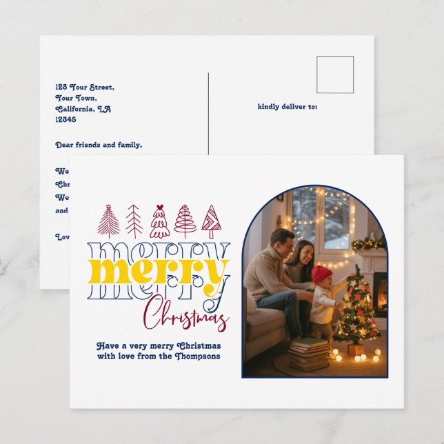 Midnight Sky Cozy Arch Photo Merry Christmas Holiday Postcard (Front/Back)