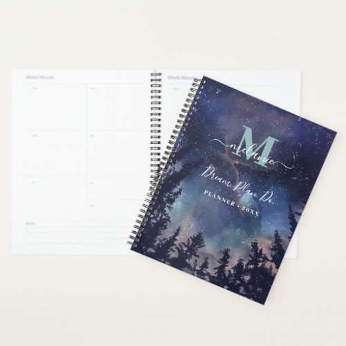 MIdnight Sky Forest Custom Name Monogram Planner