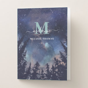 Midnight Sky Forest Monogram Pocket Folder
