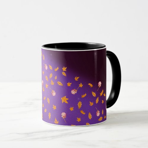 Midnight sky roses  autumn leaves mug