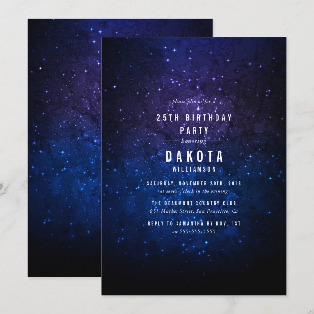 Midnight Sky & Shining Stars Galaxy Birthday Party Invitation (Front/Back)