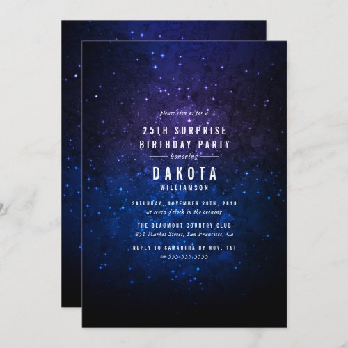 Midnight Sky  Shining Stars Galaxy Surprise Party Invitation