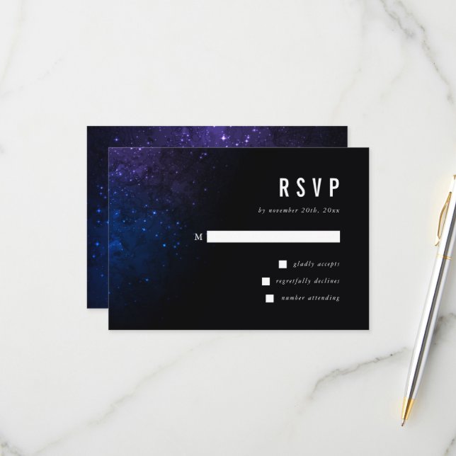 Midnight Sky & Shining Stars Galaxy Wedding RSVP Card (Front/Back In Situ)