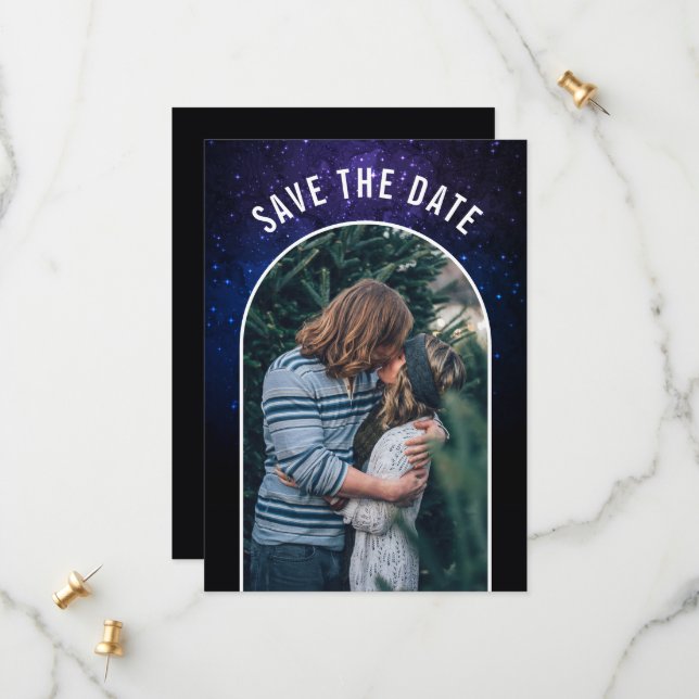 Midnight Sky & Shining Stars Galaxy Wedding Save The Date (Front/Back In Situ)