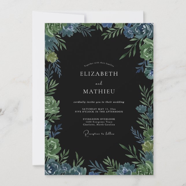 Midnight Slate Foliage Eucalyptus Wedding Invitation (Front)
