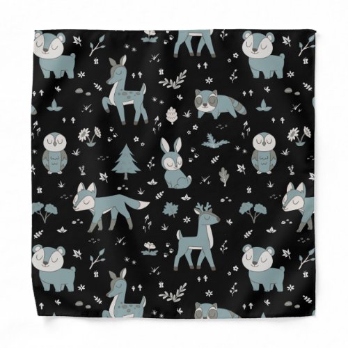 Midnight Sleepy Little Woodland Critters Bandana