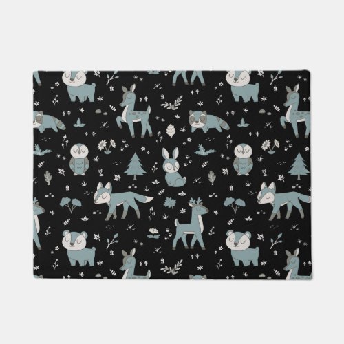 Midnight Sleepy Little Woodland Critters Doormat