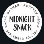 Midnight Snack Wedding Classic Round Sticker<br><div class="desc">Midnight Snack Wedding. Add a fun touch of color and unique style to your wedding or bridal shower favors. A bridal shower favor bag is a great addition to party planning. These unique bags will easily be used as a gift and can serve as a beautiful decoration at your wedding...</div>