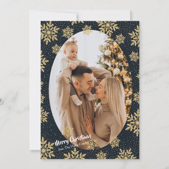 Midnight Snowflakes Photo Holiday Card (Front)