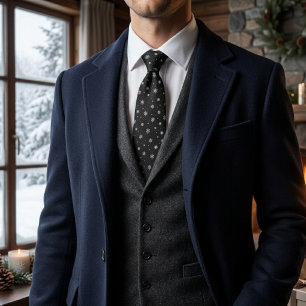 Midnight Snowflakes Sparkle on Black Neck Tie