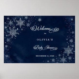 Midnight Snowflakes Welcome Baby Shower Poster