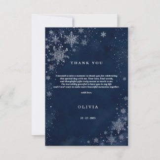 Midnight Snowflakes Winter Baby Shower Flat Thank You Card