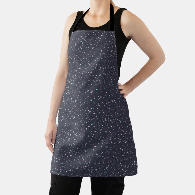 Midnight Speckled Pastel Splatter Paint Dots Apron (Insitu)