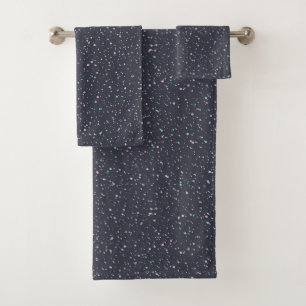 Midnight Speckled Pastel Splatter Paint Dots Bath Towel Set