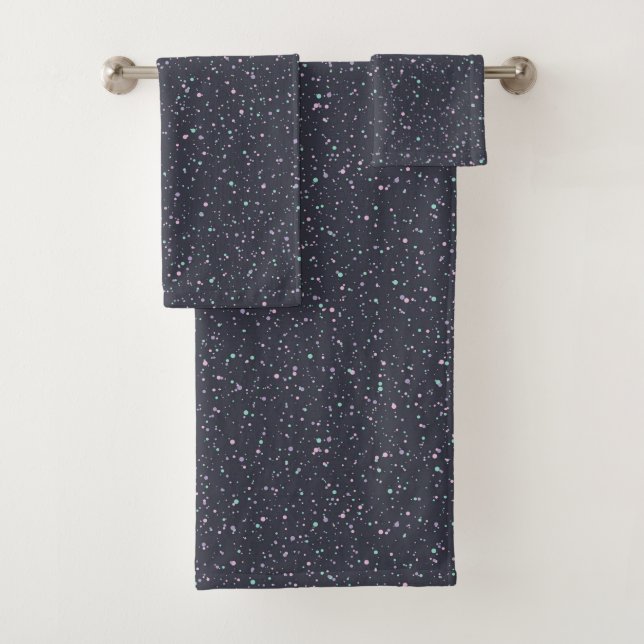 Midnight Speckled Pastel Splatter Paint Dots Bath Towel Set (Insitu)