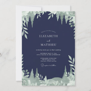 Midnight Spruce Foliage Eucalyptus Wedding Invitation