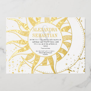 Midnight Stars Moon Sun Celestial Wedding Silver Foil Invitation