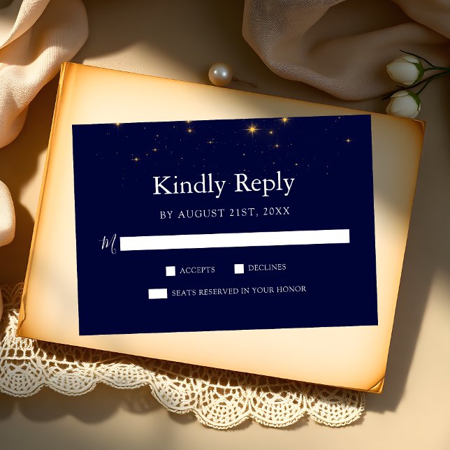 Midnight Stars Navy Blue Wedding RSVP Card (Creator Uploaded)