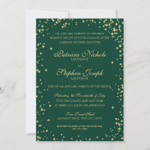 Midnight Stars Twinkle Sky Emerald Wedding Invitation