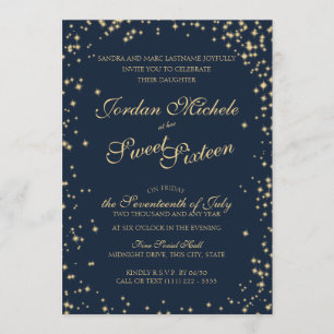 Midnight Stars Twinkle Sky Sweet Sixteen Birthday Invitation