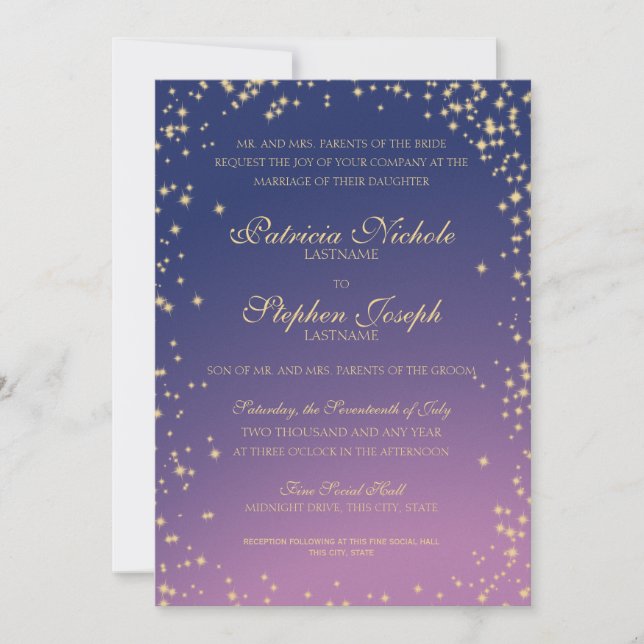 Midnight Stars Twinkle Sky Wedding Invitation (Front)