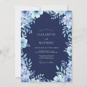 Midnight Steel Blossom Wedding Invitation