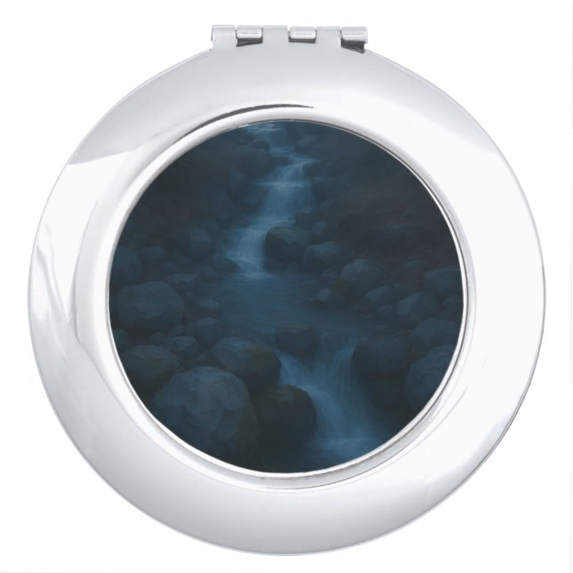 Midnight Stream – Whispering Waters in the Mist Compact Mirror (Front)