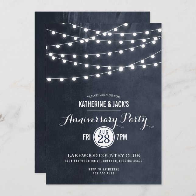 Midnight String Lights Anniversary Party Invite (Front/Back)