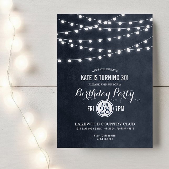 Midnight String Lights Birthday Party Invitation