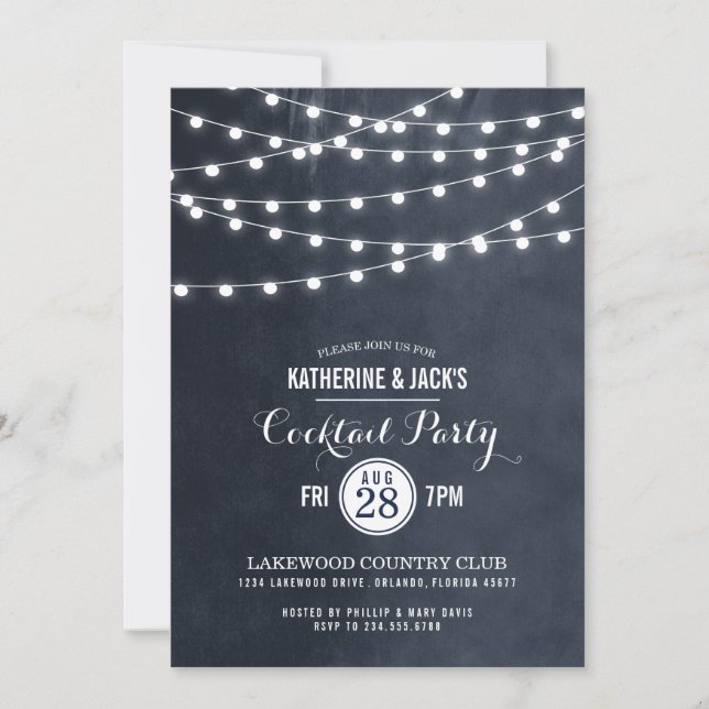 Midnight String Lights Cocktail Party Invitation (Front)