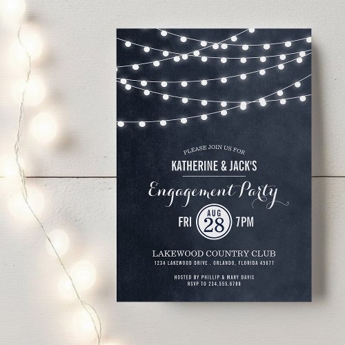Summer String Lights Engagement Party Invitation