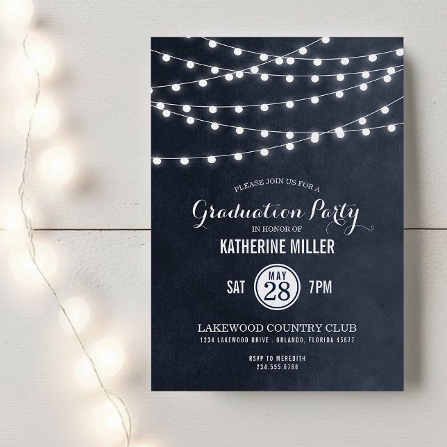 Midnight String Lights Graduation Party Invitation (Creator Uploaded)