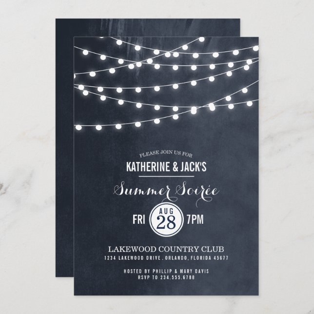 Midnight String Lights Summer Soiree Party Invite (Front/Back)